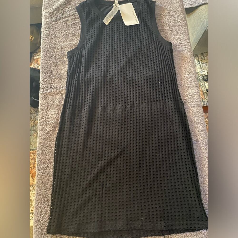 Fabletics Womens Dress Black Large Tank Long Mesh Semi-Sheet Regular Fit Bryce